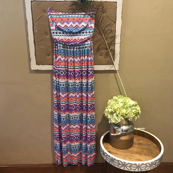 Aztec Print Strapless Maxi - Picture 1 of 5